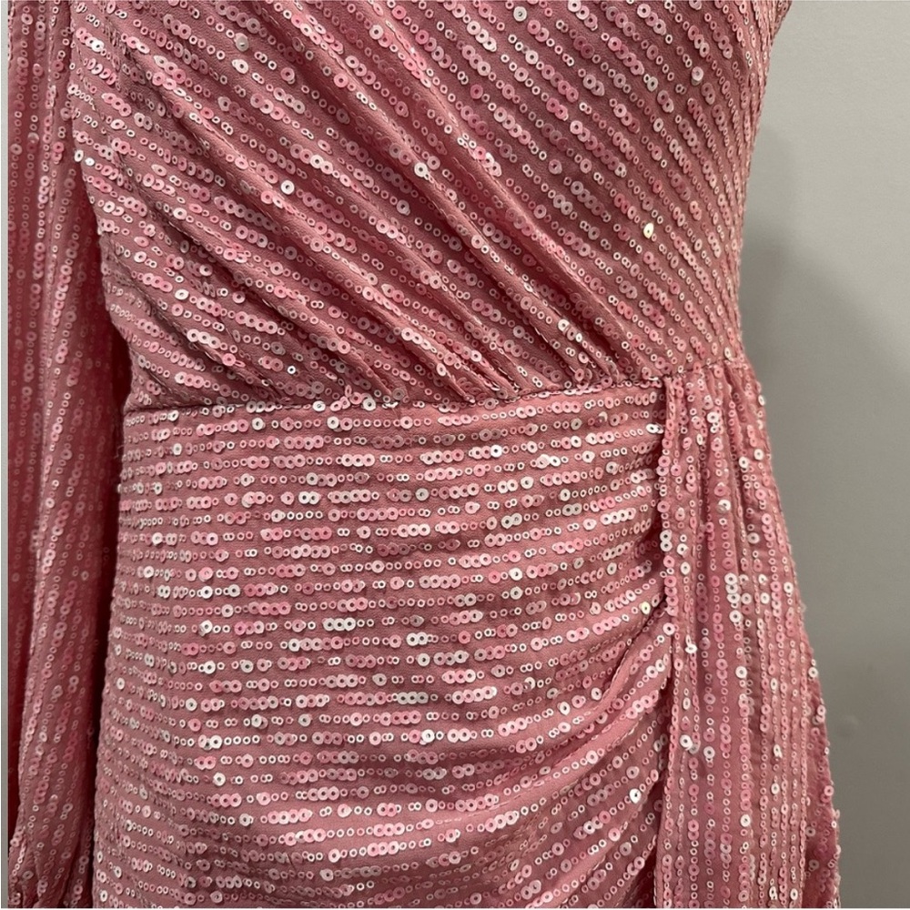 One-Shoulder Pink Sequin Mini Dress - Picture 3 of 8